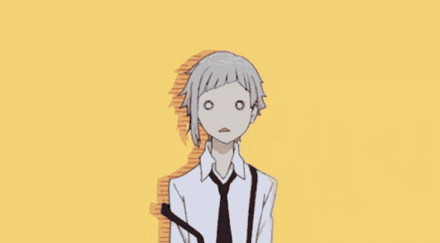 a man in a white shirt and black tie is making a funny face .