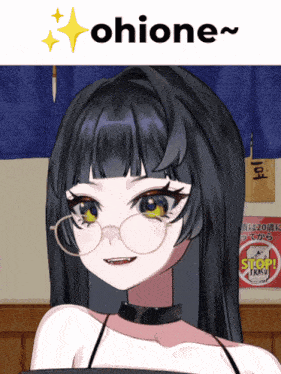a girl wearing glasses and a choker is next to a sign that says " stop trash "