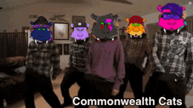 a group of people with cats on their faces and the words commonwealth cats