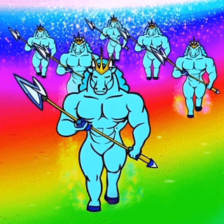 a cartoon of a group of unicorns holding spears