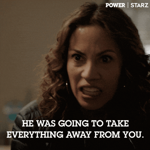 a woman says he was going to take everything away from you on a poster