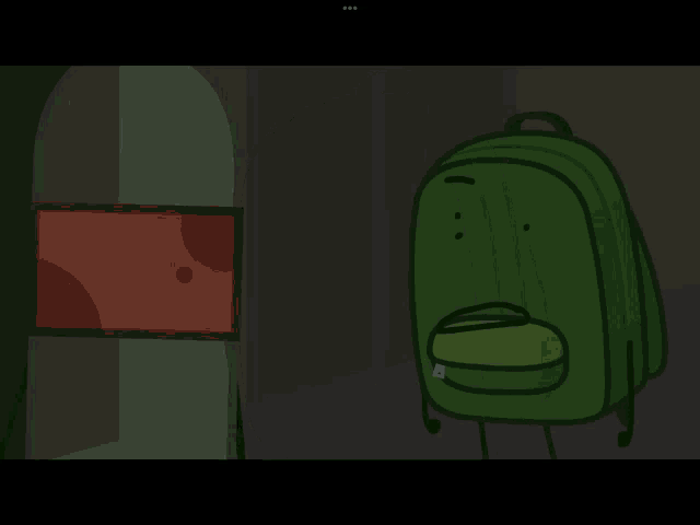 a cartoon drawing of a backpack with a smiley face