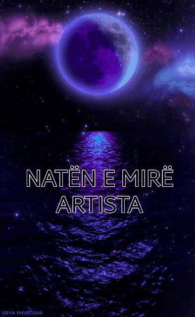 a poster that says naten emire artista with a purple moon in the background