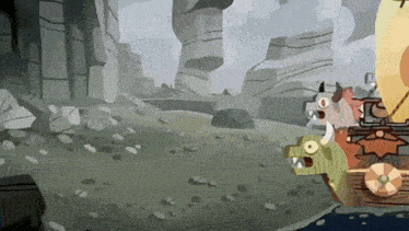 a cartoon drawing of a monster with horns and a sword