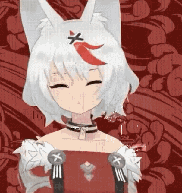 a drawing of a girl with white hair and a red x on her forehead