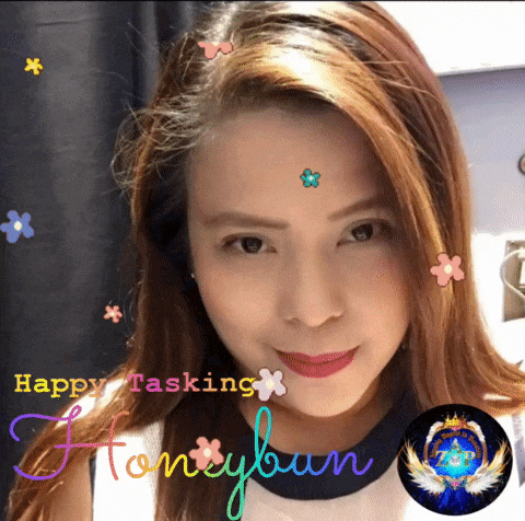 a picture of a woman with the words happy tasking honeybun written on it