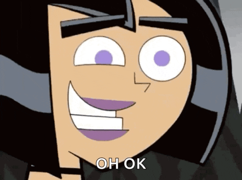 a close up of a cartoon character 's face with the words oh ok written below it .