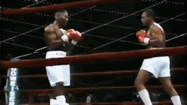 two boxers are fighting in a ring with the word pity on the bottom