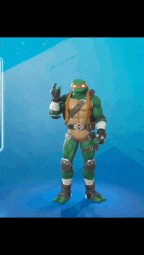 a teenage mutant ninja turtle is standing on a blue background