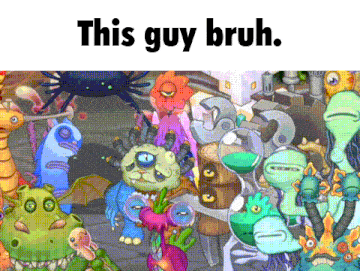 a bunch of monsters are standing next to each other with the words this guy bruh .