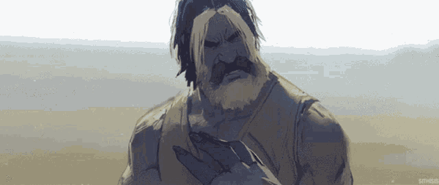 a cartoon drawing of a man with a beard and a bearded hand