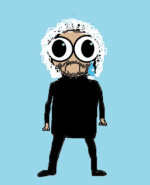 a cartoon drawing of a man with a beard and big eyes