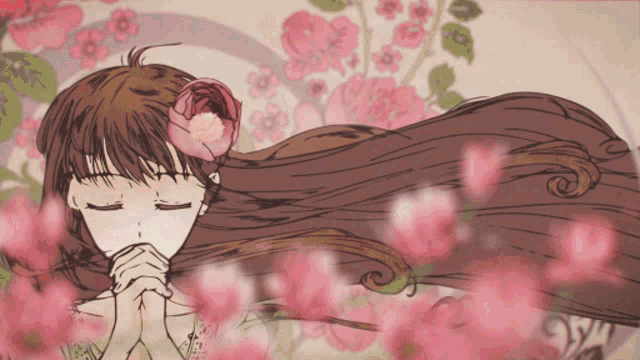 a drawing of a girl with flowers in her hair