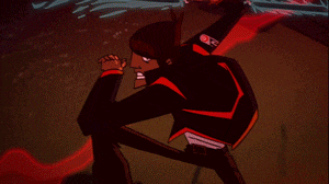a cartoon character is flying through the air while holding a sword