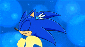 a cartoon of a blue hedgehog with a white wing on his head