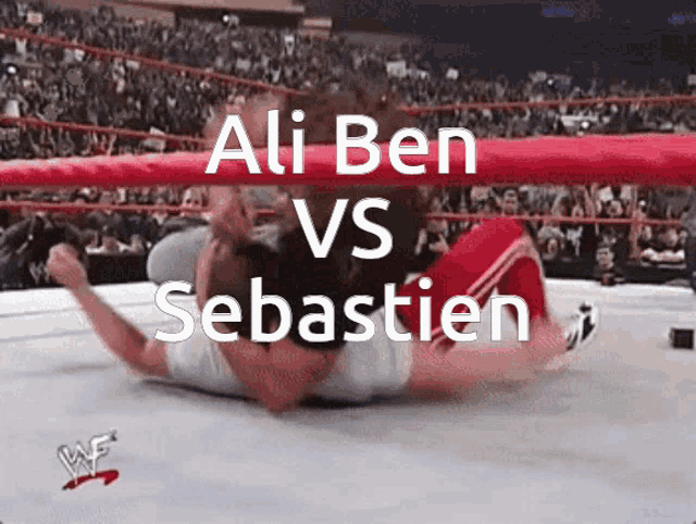 a wrestling match between ali ben and sebastian is shown