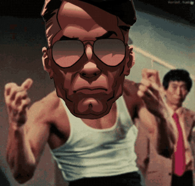 a cartoon of a man wearing sunglasses and a white shirt