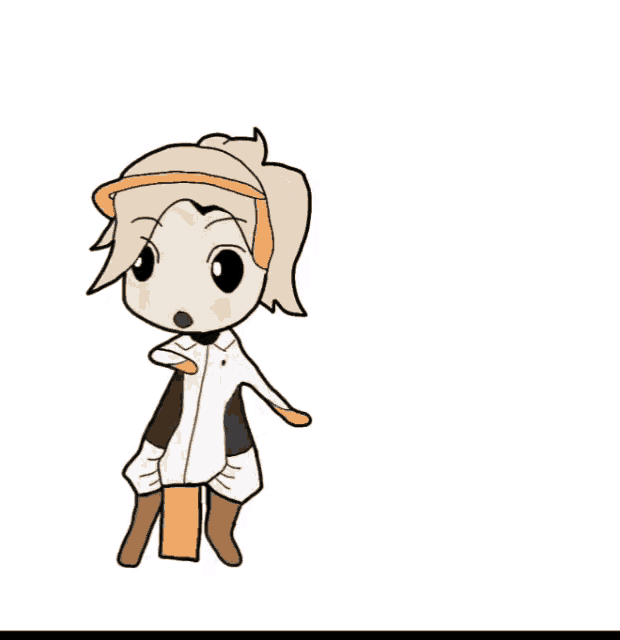a cartoon drawing of a girl wearing a hat and boots .