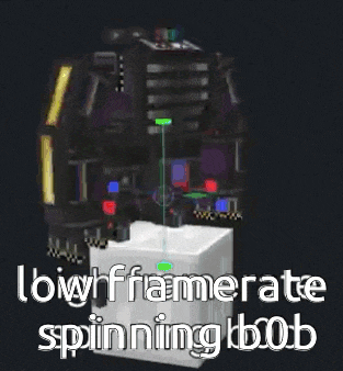 a computer generated image of a robot with the words `` low framerate spinning boob '' written on it .