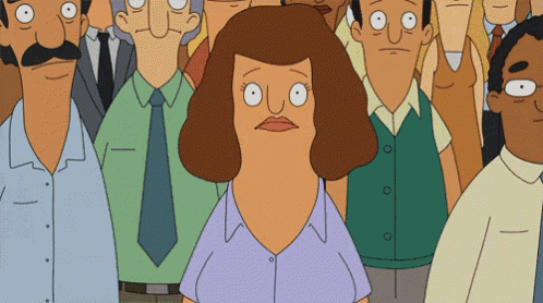 a cartoon of a woman standing in front of a crowd