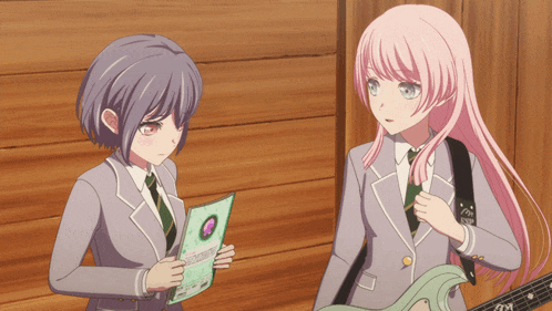 two anime girls are standing next to each other and one is holding a piece of paper that says ' friendship '