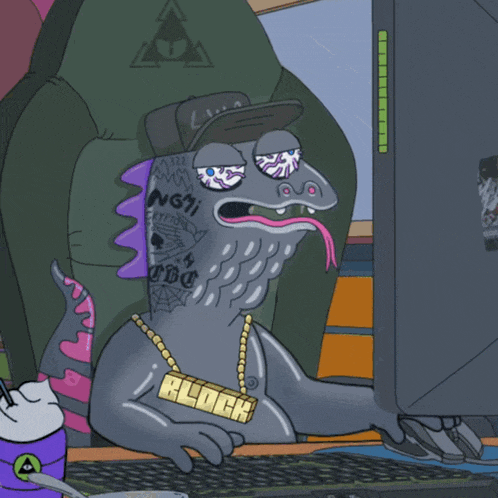 a cartoon of a lizard with a candle that says ' clock ' on it