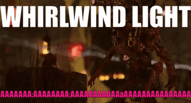 a poster that says whirlwind light with a picture of a monster
