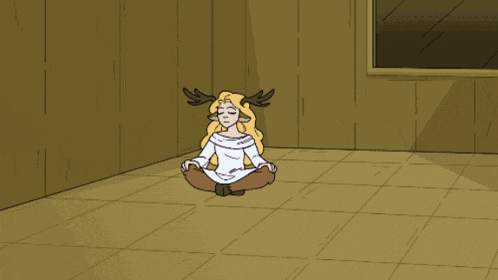 a cartoon of a woman with antlers sitting on the floor