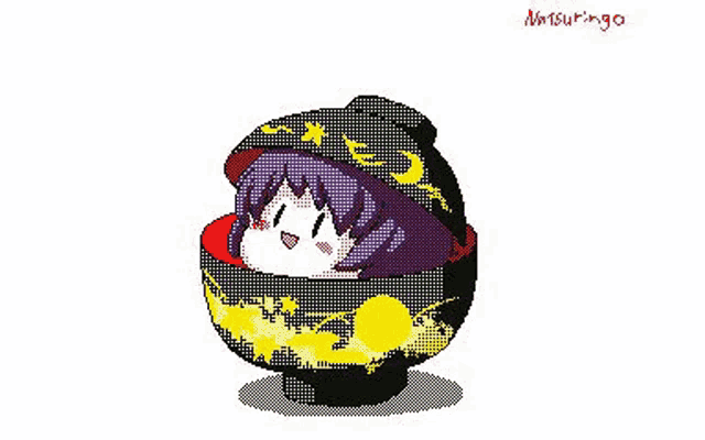 a pixel art drawing of a girl sitting inside of a bowl .