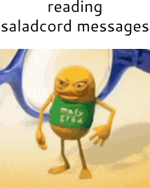 a cartoon character wearing a green shirt with the words reading saladcord messages
