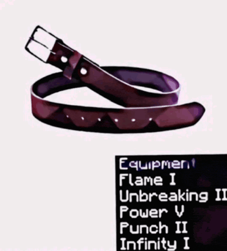 a picture of a belt with equipment flame i unbreaking i power v punch ii infinity i