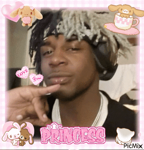 a picture of a man wearing headphones with the word princess on the bottom