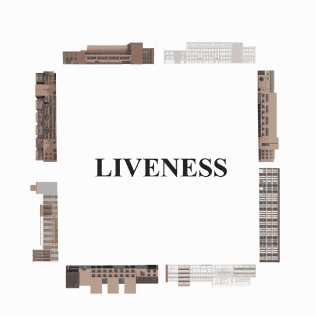 a poster for a virtual show collaboration by shows various buildings