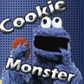 cookie monster from sesame street holding a cookie in his mouth