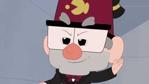 a cartoon character with a beard and a red hat