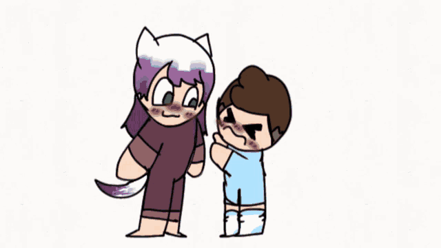 a cartoon drawing of a boy and a girl standing next to each other