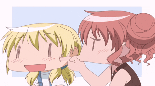 a cartoon drawing of a girl with blonde hair and a red haired girl