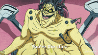 a cartoon character says " you 're the star " on a pink background