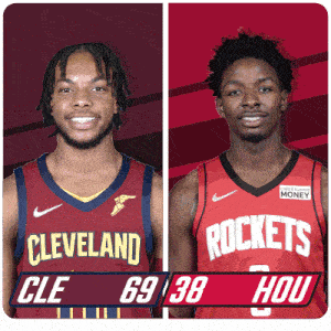 two basketball players one from cleveland and the other from rockets