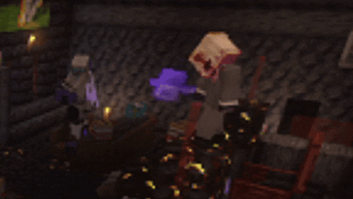 a blurred image of a room in a video game with a table and chairs