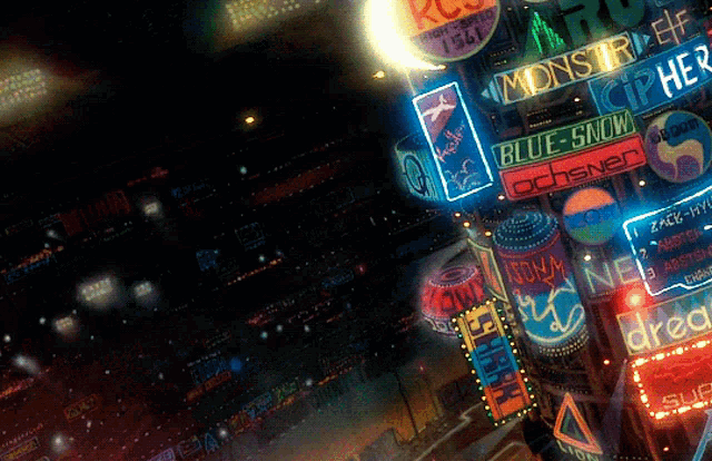 a neon sign that says blue-snow achsver on it