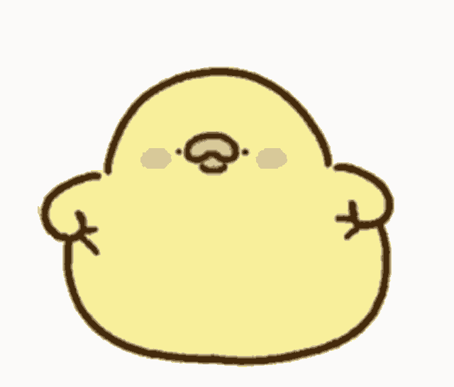 a cartoon drawing of a yellow chicken with a mushroom on its head