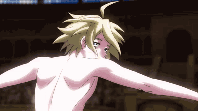 a drawing of a naked woman with blonde hair and blue eyes