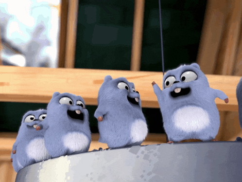a group of cartoon characters are standing on a ledge