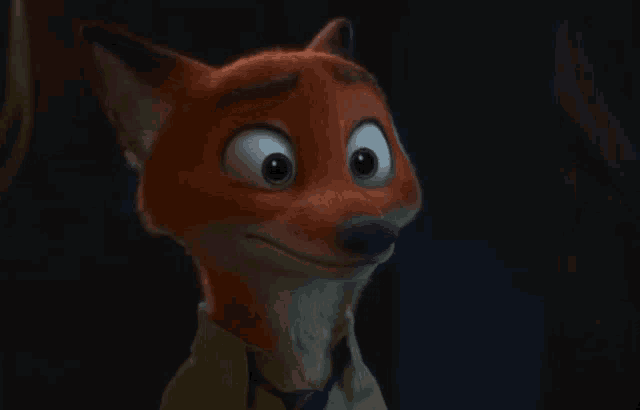 a cartoon fox wearing a yellow shirt and tie is looking at the camera .