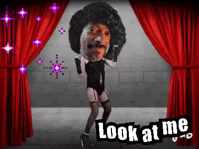 a cartoon of snoop dogg dancing with the words look at me underneath