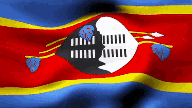 a red white and blue flag with a black and white fish on it