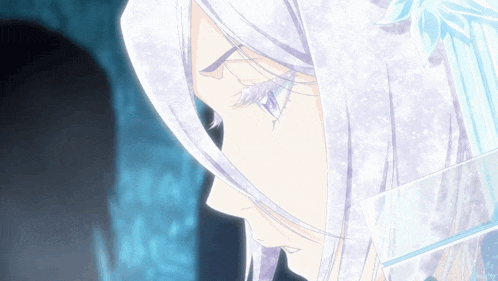 a close up of a girl with white hair