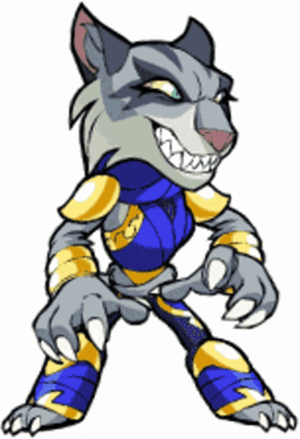a cartoon drawing of a wolf wearing a blue and yellow outfit