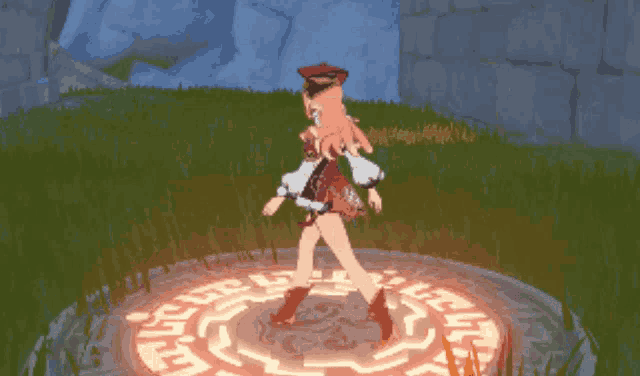 a girl in a video game is standing in a circle